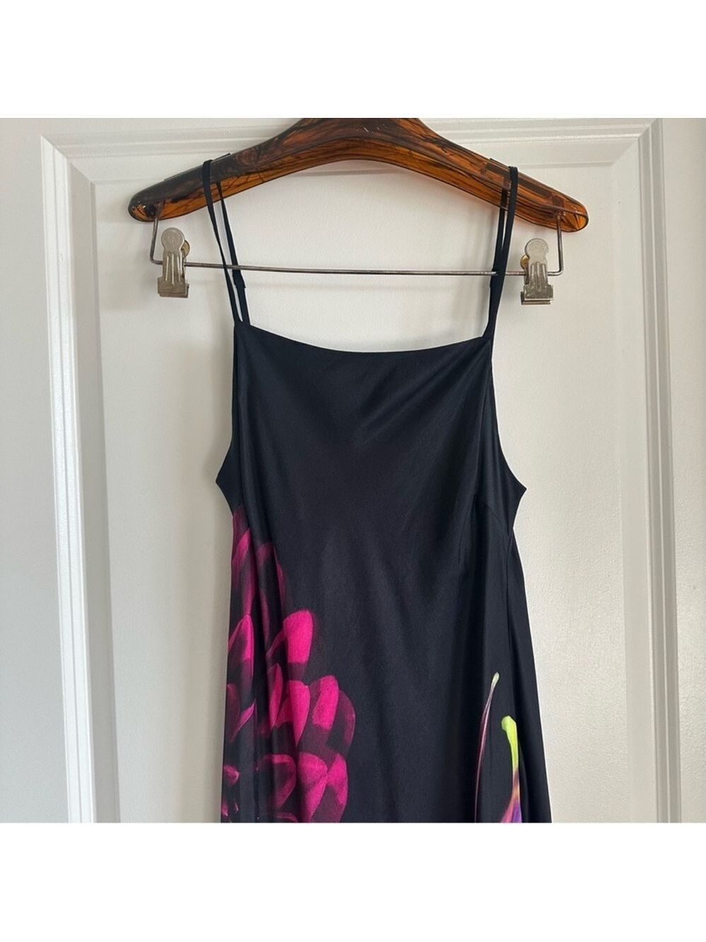 FARM RIO BLURRY FLORAL BLACK SLIP DRESS - Picture 2 of 5